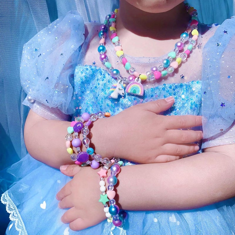 SIELEVIN Kids Jewelry for Little Girls Necklace Bracelet with Unicorn Rainbow Star Crown Pendant for Toddler Dress up Jewelry Princess Gifts for 3 4 5 6 7 8 Years Old - Image 3